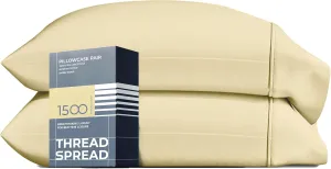 Thread Spread 100% Egyptian Cotton Pillow Cases King Size Set of 2 - Luxury 1500 Thread Count Sateen Beige Pillow Covers, Silky Soft & Cooling Extra Long Staple Pillowcases, Fits King Size Pillows