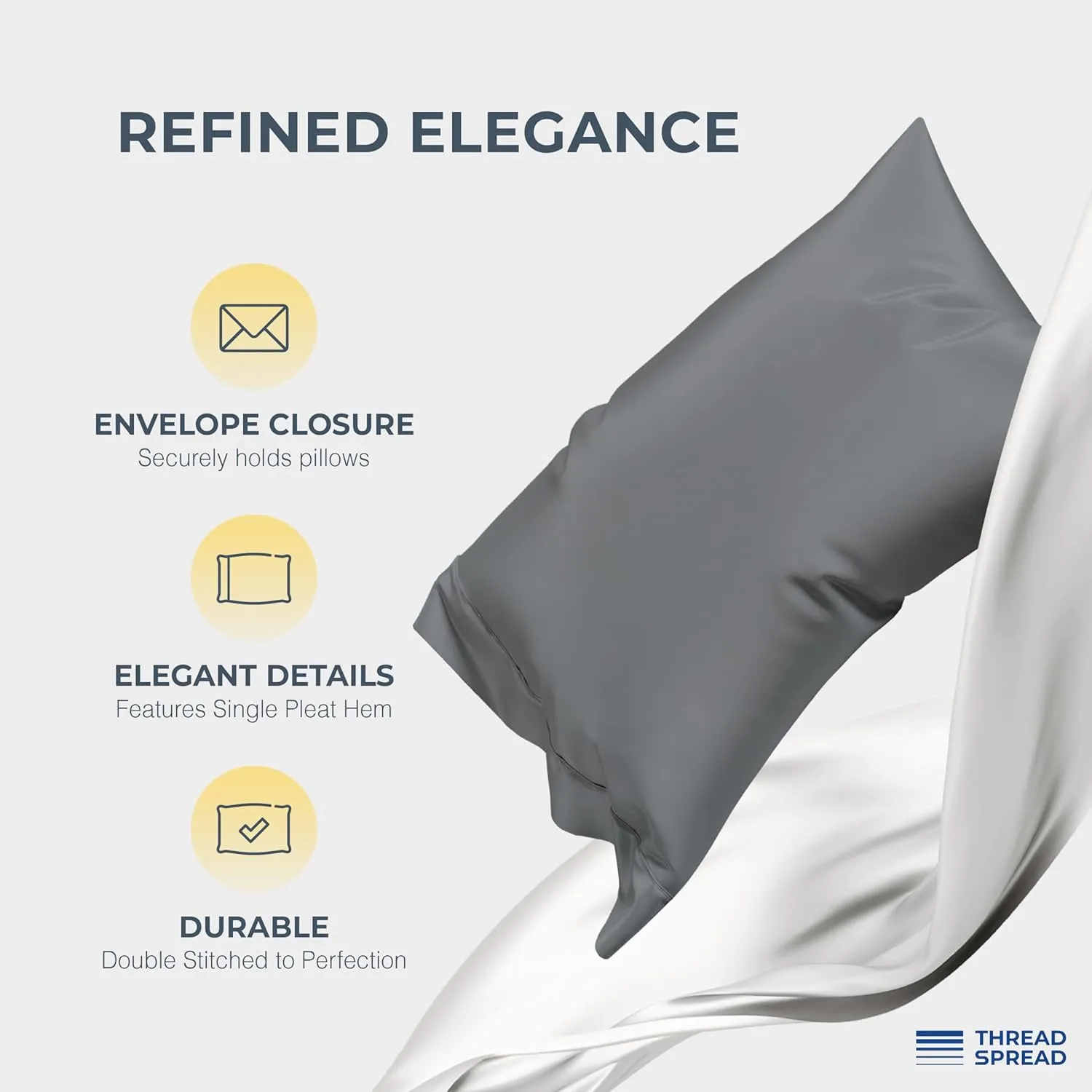 Thread Spread 100% Egyptian Cotton Pillow Cases King Size Set of 2 - Luxury 1500 Thread Count Sateen Weave Dark Grey Pillow Cases, Silky Soft 5 Star Hotel-Quality Pillowcases, Fits King Size Pillows