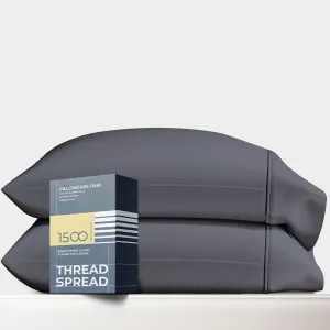 Thread Spread 100% Egyptian Cotton Pillow Cases King Size Set of 2 - Luxury 1500 Thread Count Sateen Weave Dark Grey Pillow Cases, Silky Soft 5 Star Hotel-Quality Pillowcases, Fits King Size Pillows