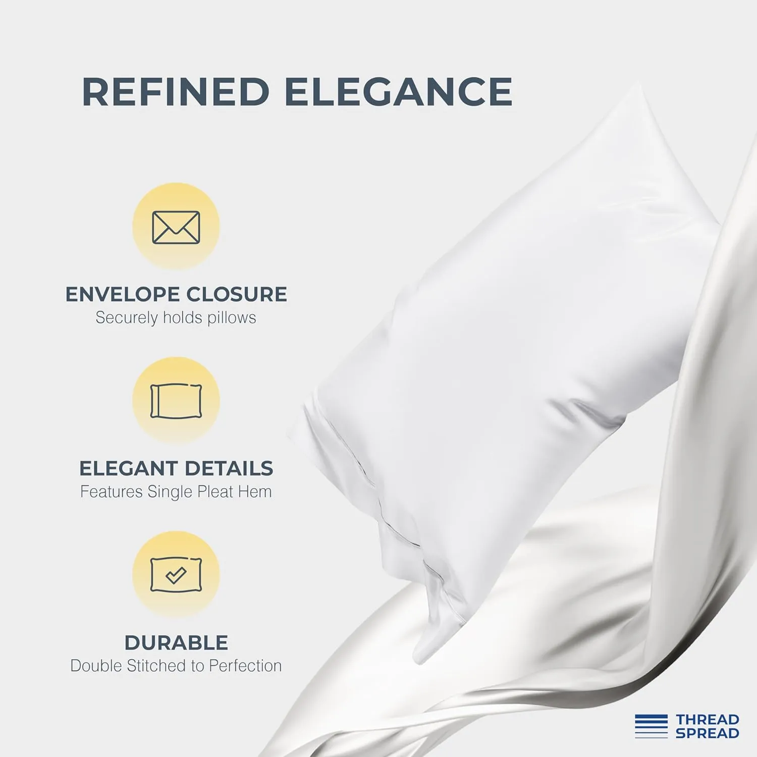 Thread Spread 100% Egyptian Cotton Pillow Cases King Size Set of 2 - Luxury 1500 Thread Count Sateen White Pillow Covers, Soft & Breathable 5 Star Hotel-Quality Pillowcases, Fits King Size Pillows