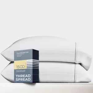 Thread Spread 100% Egyptian Cotton Pillow Cases King Size Set of 2 - Luxury 1500 Thread Count Sateen White Pillow Covers, Soft & Breathable 5 Star Hotel-Quality Pillowcases, Fits King Size Pillows
