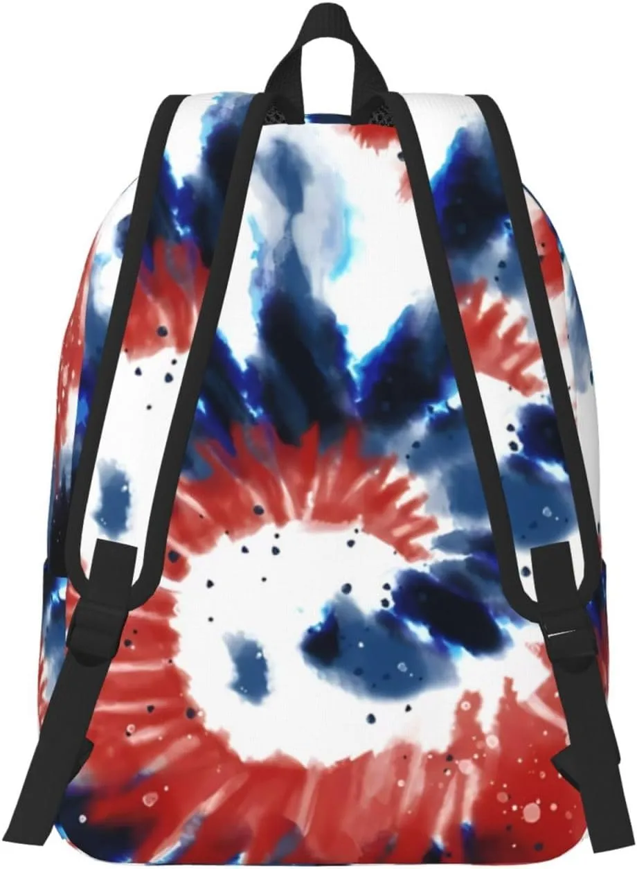 Tie Dye American Flag 4th of July Canvas Backpacks Laptop Backpack Multipurpose Double Shoulder Bag for Men Women Gifts Medium
