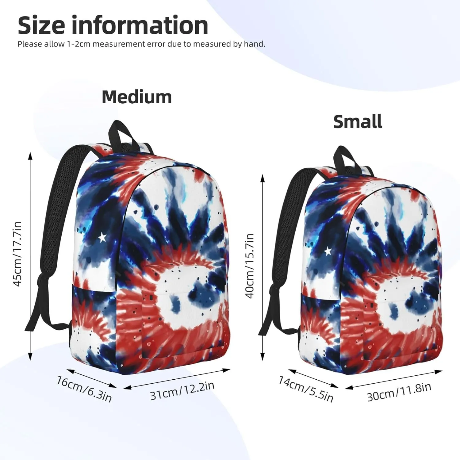 Tie Dye American Flag 4th of July Canvas Backpacks Laptop Backpack Multipurpose Double Shoulder Bag for Men Women Gifts Medium