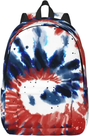 Tie Dye American Flag 4th of July Canvas Backpacks Laptop Backpack Multipurpose Double Shoulder Bag for Men Women Gifts Medium