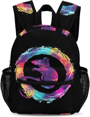 Tie Dye Rat Silhouette 13 Inch Backpack Waterproof Lightweight Travel Backpack Purse Hiking Daypack