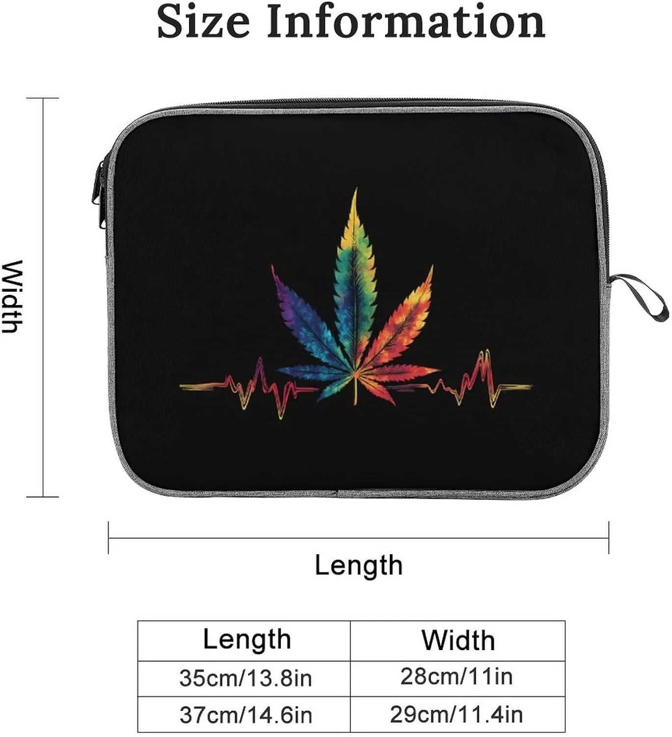 Tie Dye Weed Leaf Heartbeat Laptop Sleeve Case Shockproof Protective Carrying Bag Travel Briefcase 13inch