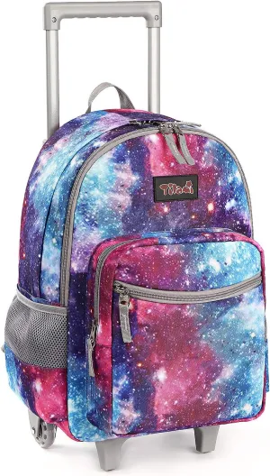 Tilami Rolling Backpack 18 inch Double Handle Wheeled Boys Girls Travel School Children Luggage Toddler Trip, Galaxy