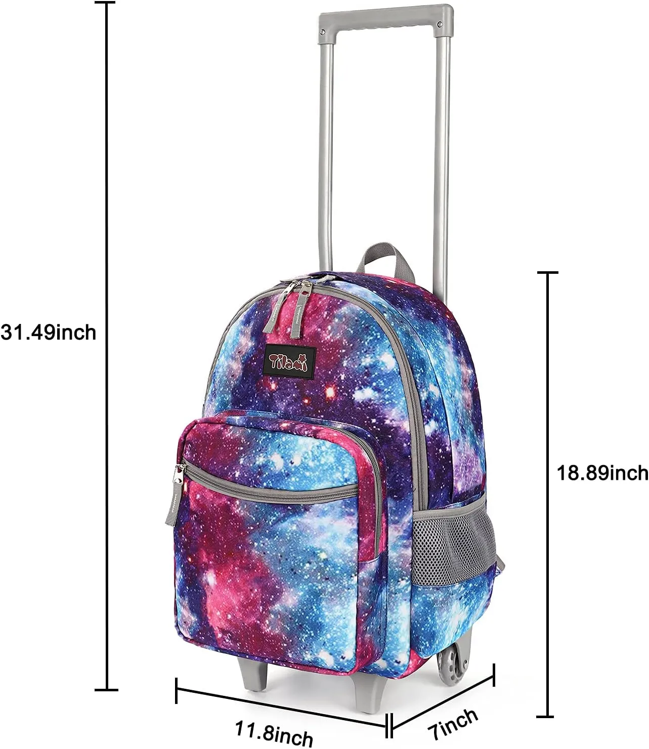 Tilami Rolling Backpack 18 inch Double Handle Wheeled Boys Girls Travel School Children Luggage Toddler Trip, Galaxy