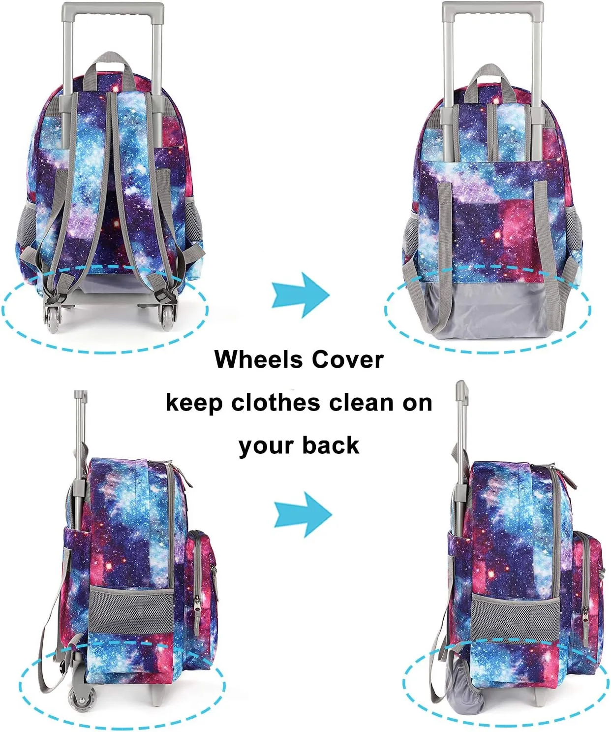 Tilami Rolling Backpack 18 inch Double Handle Wheeled Boys Girls Travel School Children Luggage Toddler Trip, Galaxy