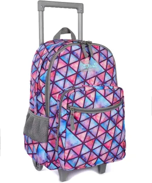 Tilami Rolling Backpack 18 inch Double Handle Wheeled Boys Girls Travel School Children Luggage Toddler Trip, Triangle Pink