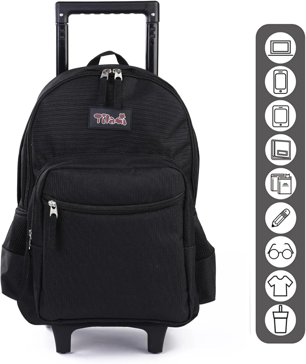 Tilami Rolling Backpack 18 inch Double Handle Wheeled Laptop Boys Girls Travel School Children Luggage Toddler Trip, Black