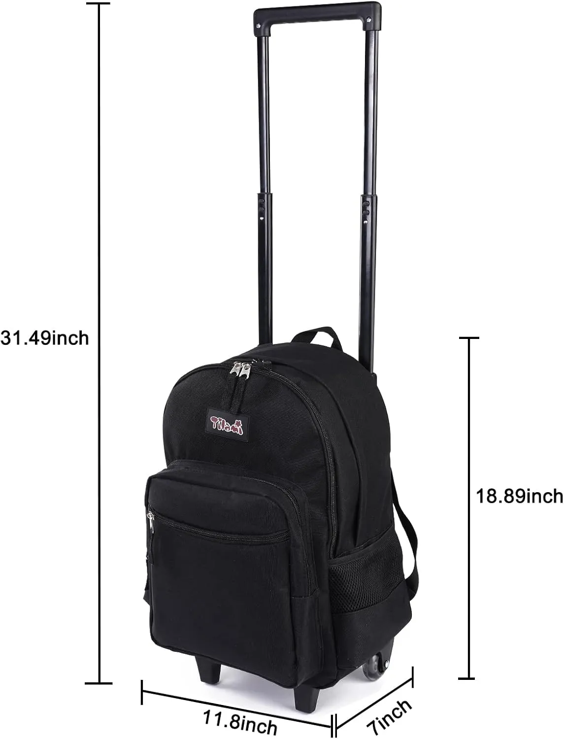 Tilami Rolling Backpack 18 inch Double Handle Wheeled Laptop Boys Girls Travel School Children Luggage Toddler Trip, Black