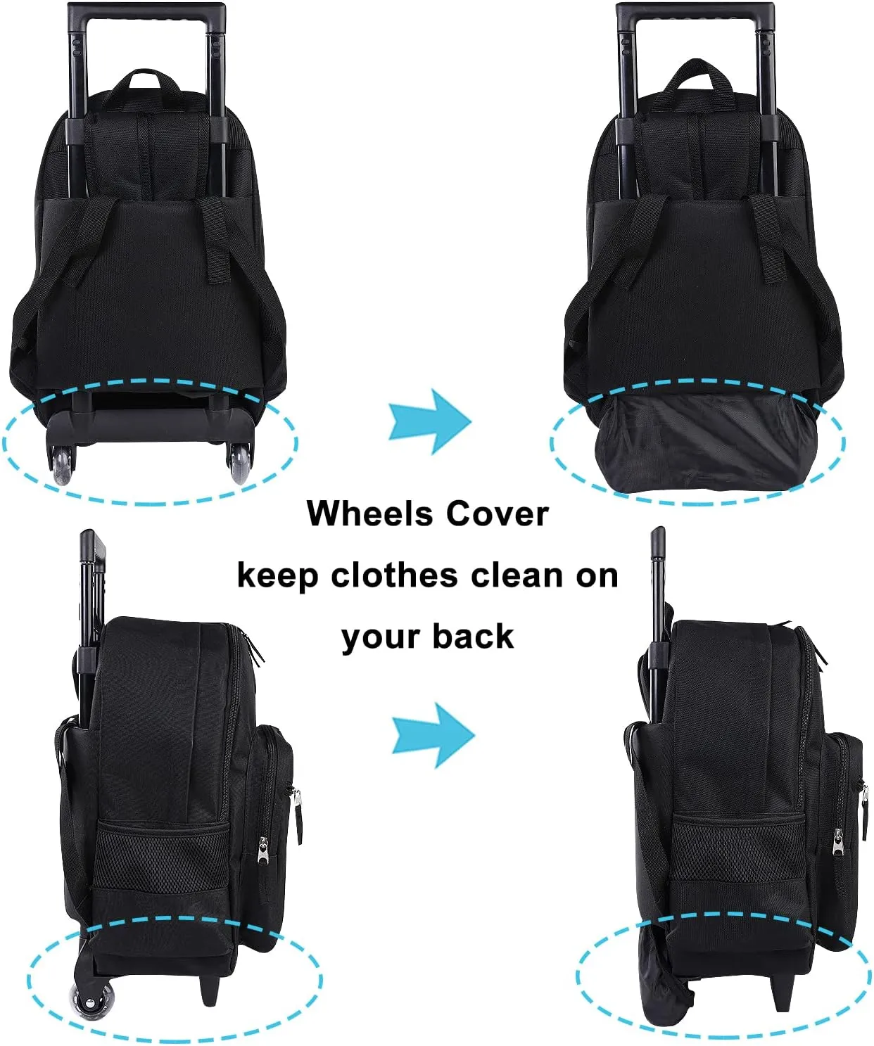 Tilami Rolling Backpack 18 inch Double Handle Wheeled Laptop Boys Girls Travel School Children Luggage Toddler Trip, Black
