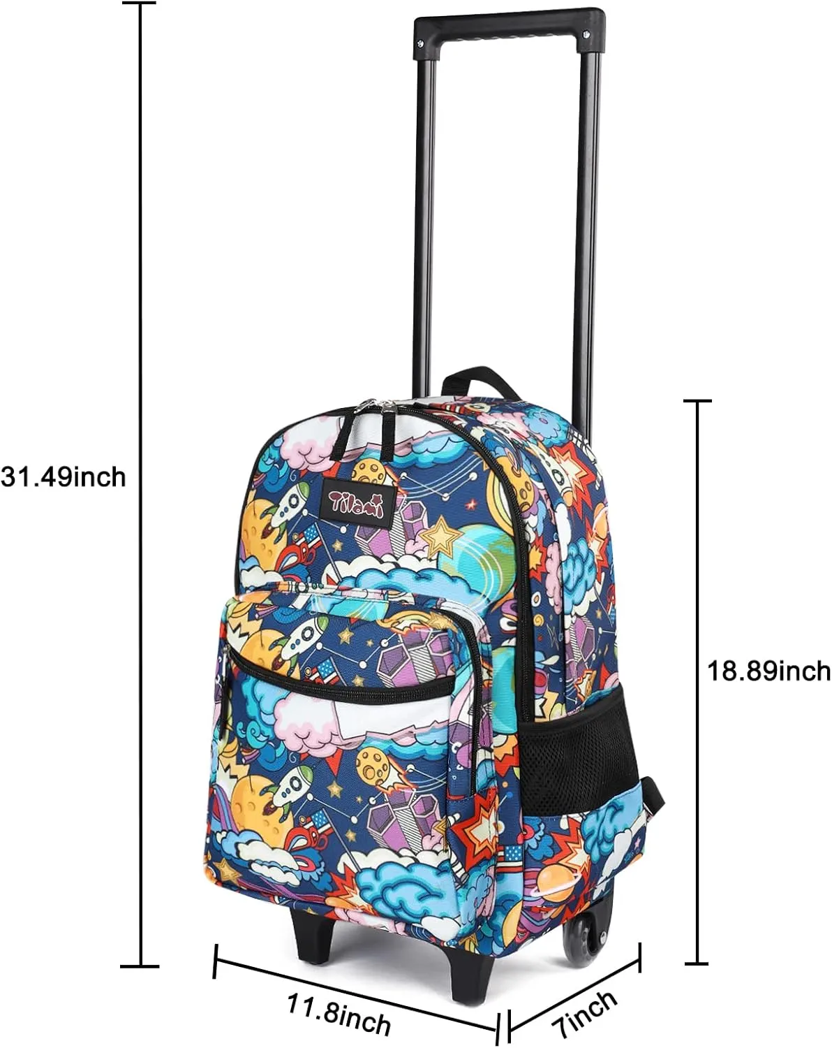 Tilami Rolling Backpack 18 inch Double Handle Wheeled Laptop Boys Girls Travel School Children Luggage Toddler Trip, Cartoon Black