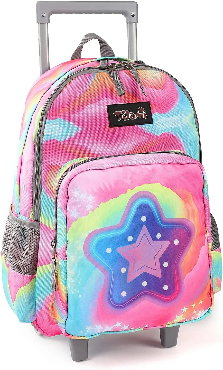 Tilami Rolling Backpack 18 inch Double Handle Wheeled Laptop Boys Girls Travel School Children Luggage Toddler Trip (Starlight)