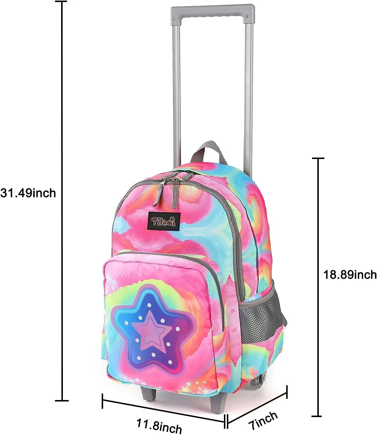Tilami Rolling Backpack 18 inch Double Handle Wheeled Laptop Boys Girls Travel School Children Luggage Toddler Trip (Starlight)
