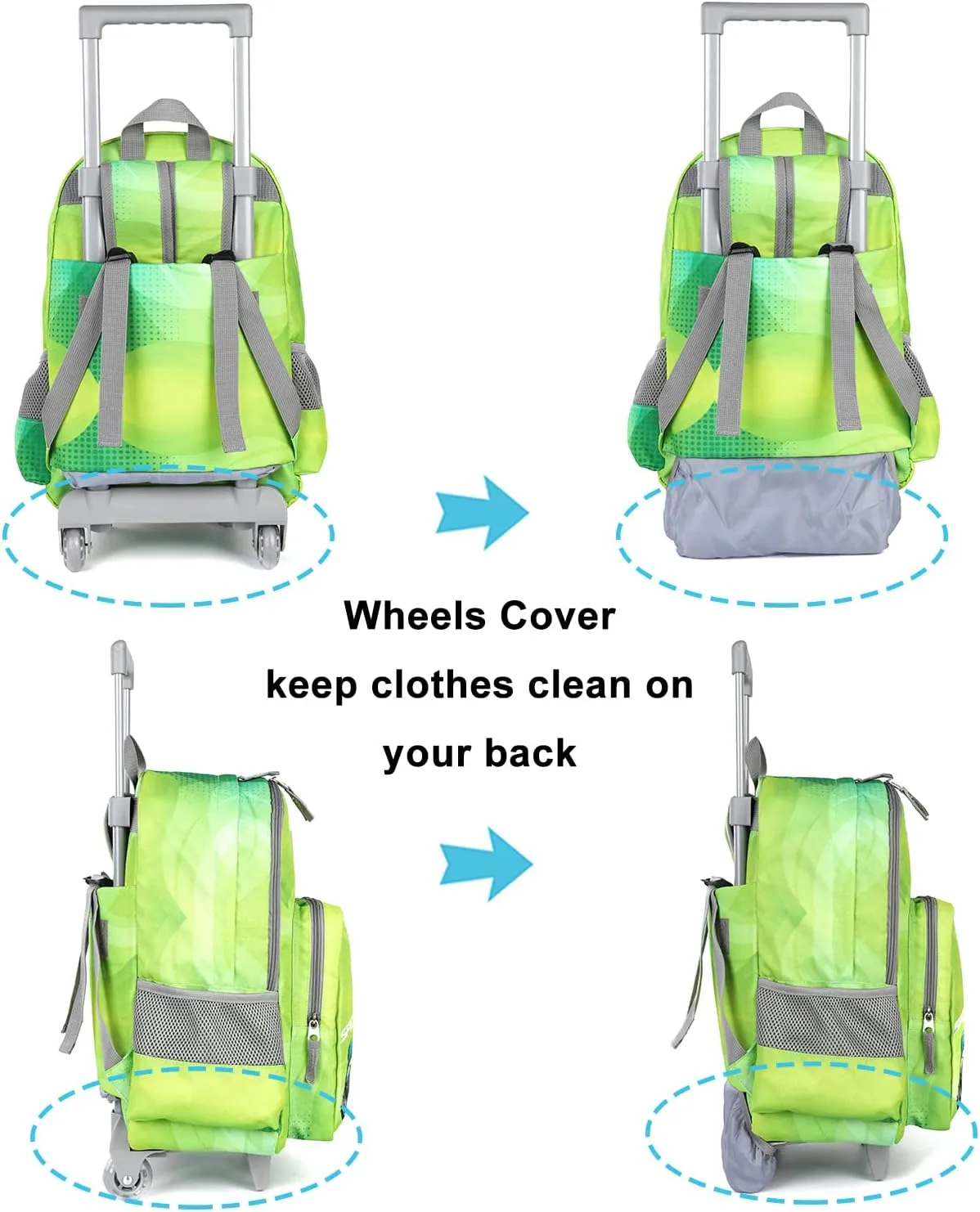 Tilami Rolling Backpack 18 inch Double Handle with Lunch Bag Wheeled Kids Backpack, Car Green