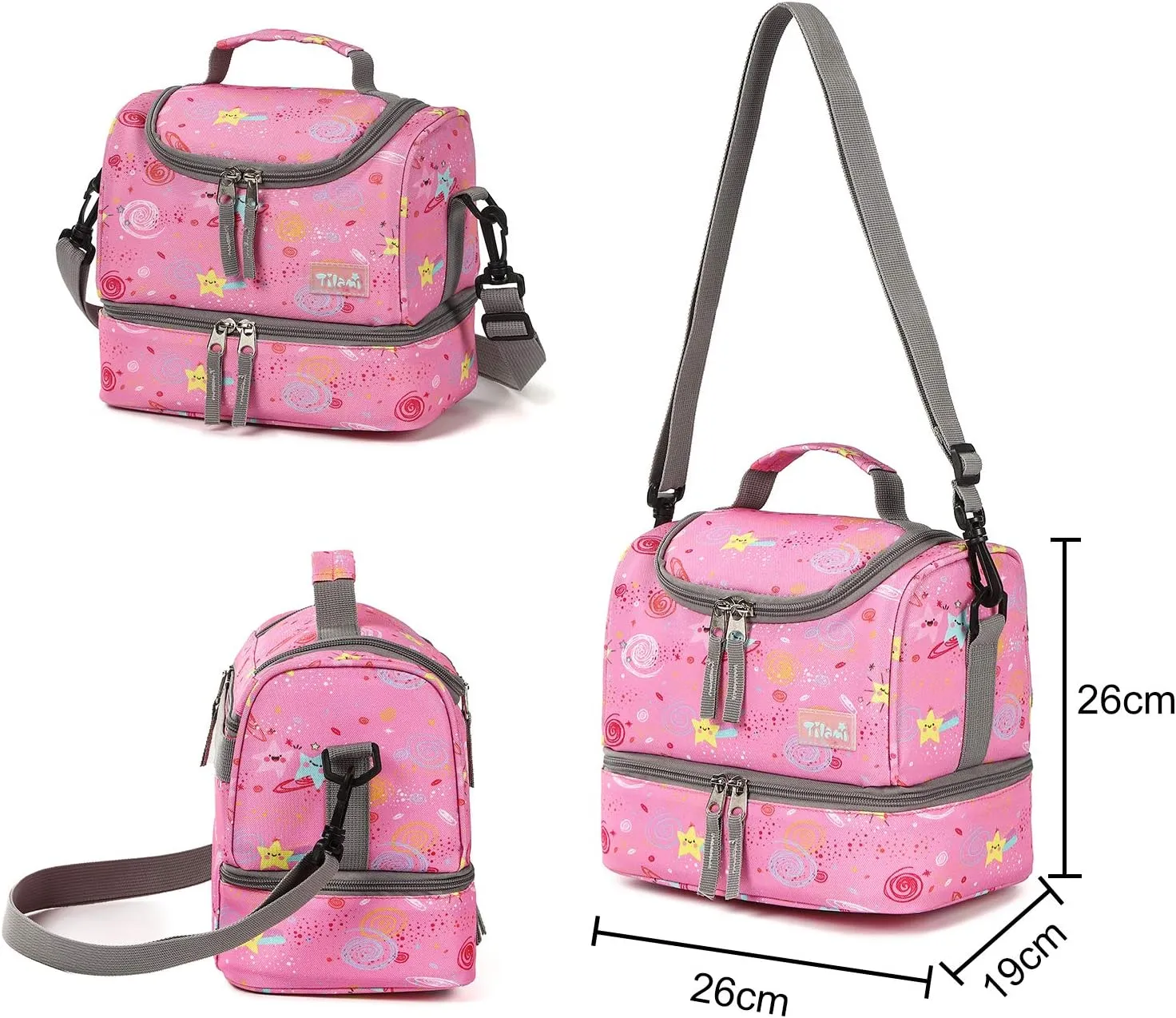 Tilami Rolling Backpack 18 inch Double Handle with Lunch Bag Wheeled Kids Backpack for Girls and Boys, Pink Unicorn