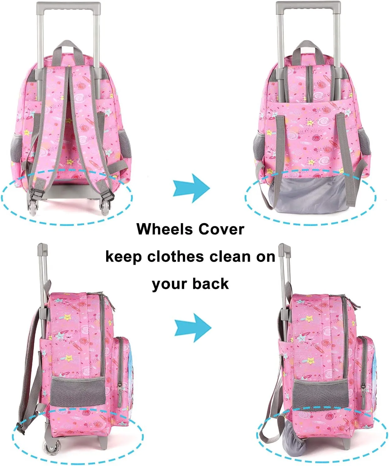 Tilami Rolling Backpack 18 inch Double Handle with Lunch Bag Wheeled Kids Backpack for Girls and Boys, Pink Unicorn
