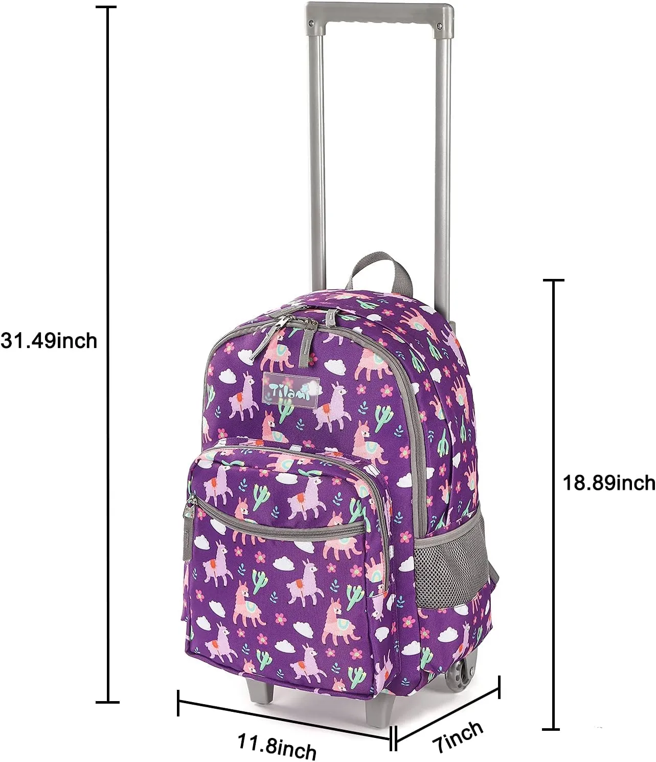 Tilami Rolling Backpack 18 inch Double Handle with Lunch Bag Wheeled Kids Backpack for Girls and Boys, Purple Alpaca