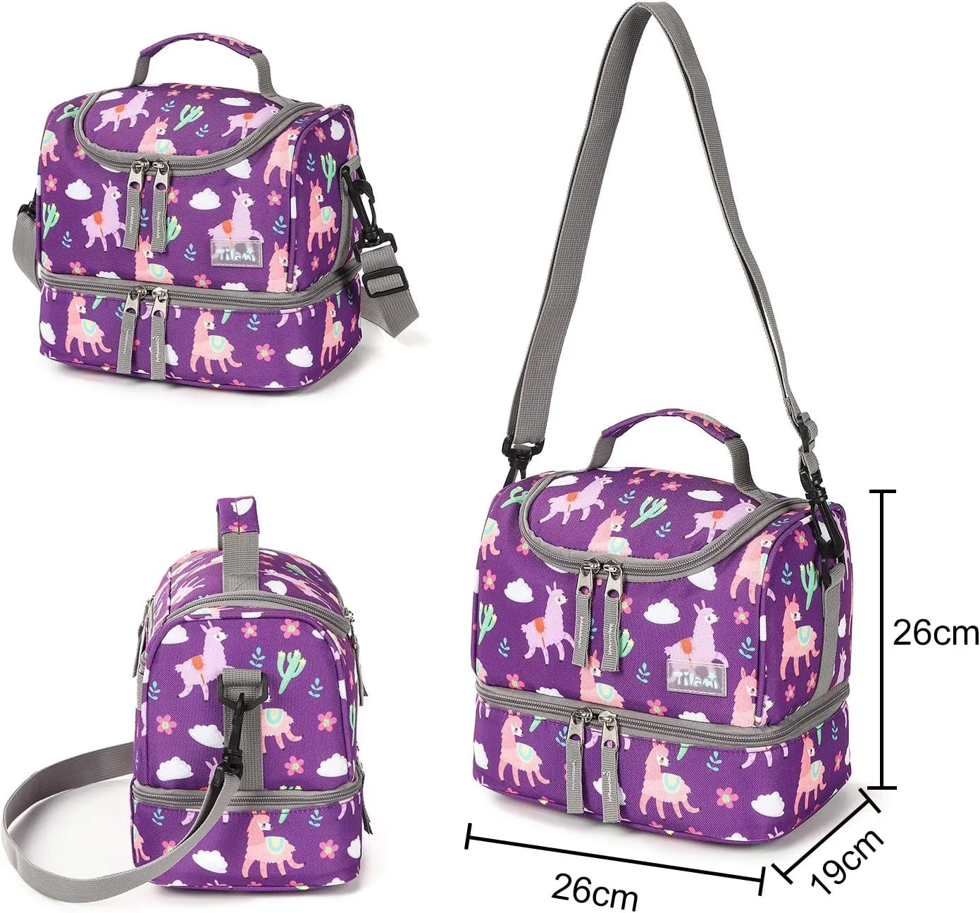 Tilami Rolling Backpack 18 inch Double Handle with Lunch Bag Wheeled Kids Backpack for Girls and Boys, Purple Alpaca
