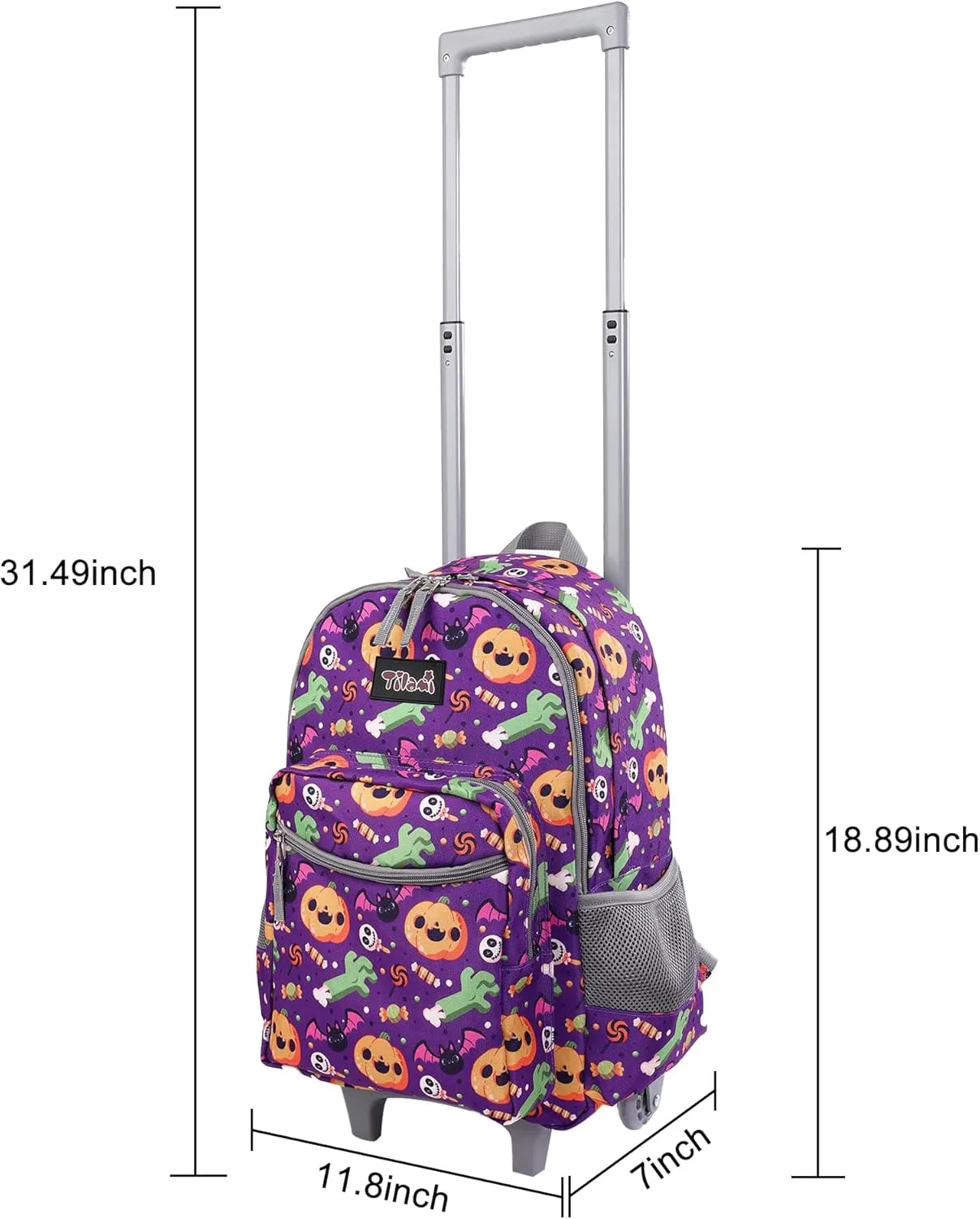 Tilami Rolling Backpack 18 inch Double Handle with Lunch Bag Wheeled Kids Backpack, Halloween Purple