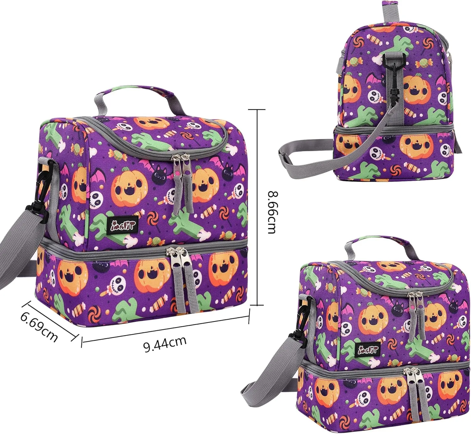 Tilami Rolling Backpack 18 inch Double Handle with Lunch Bag Wheeled Kids Backpack, Halloween Purple