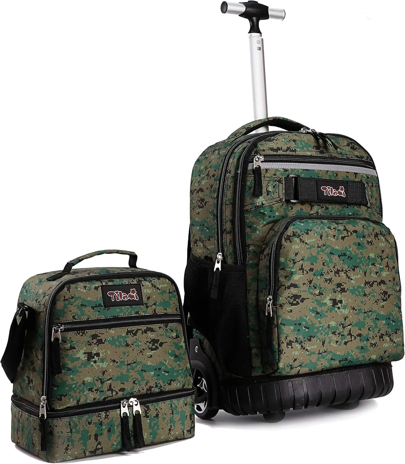 Tilami Rolling Backpack 19 inch with Lunch Bag Wheeled Laptop Backpack, Camouflage