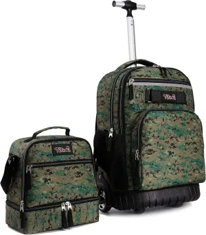 Tilami Rolling Backpack 19 inch with Lunch Bag Wheeled Laptop Backpack, Camouflage