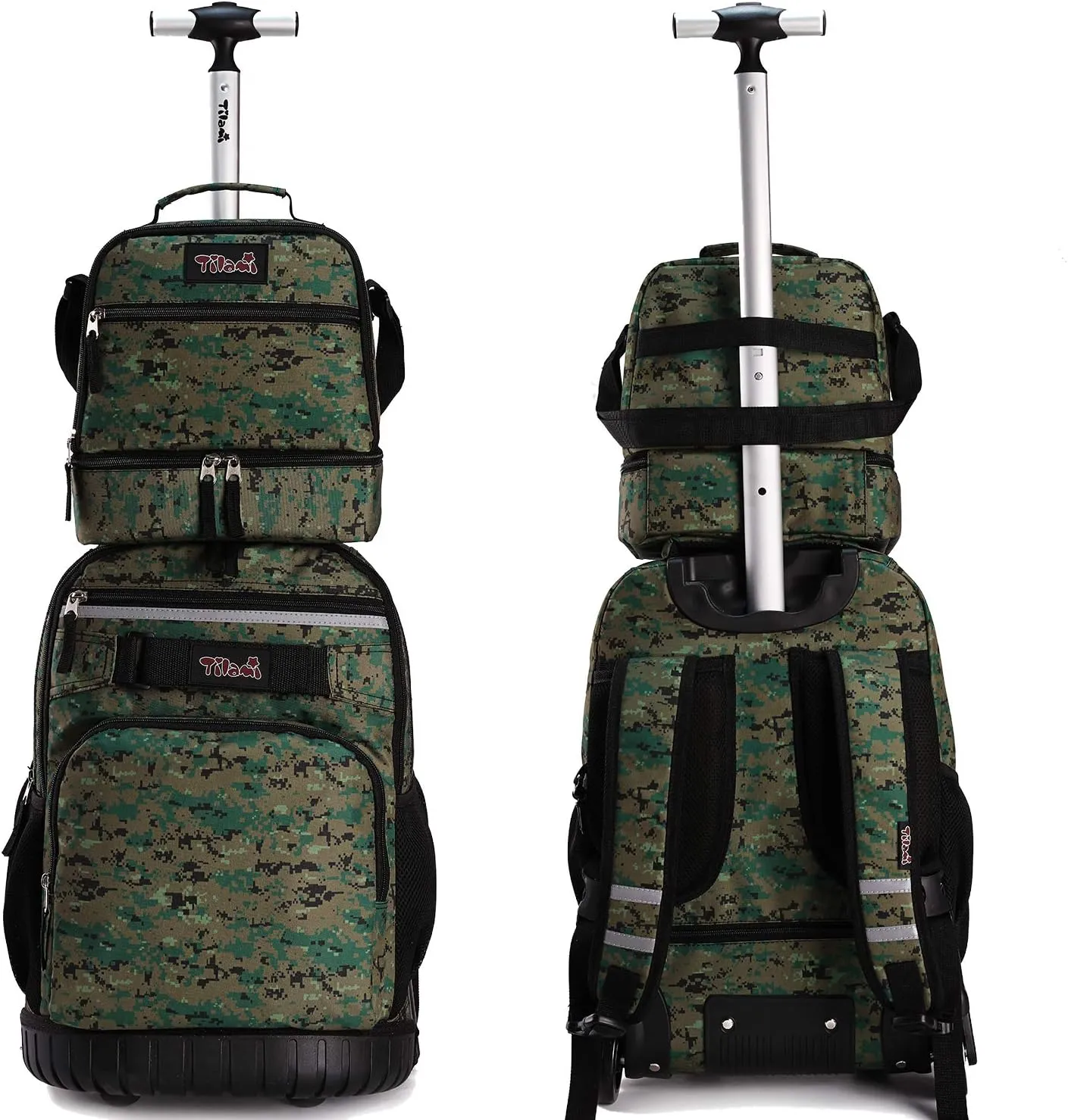 Tilami Rolling Backpack 19 inch with Lunch Bag Wheeled Laptop Backpack, Camouflage