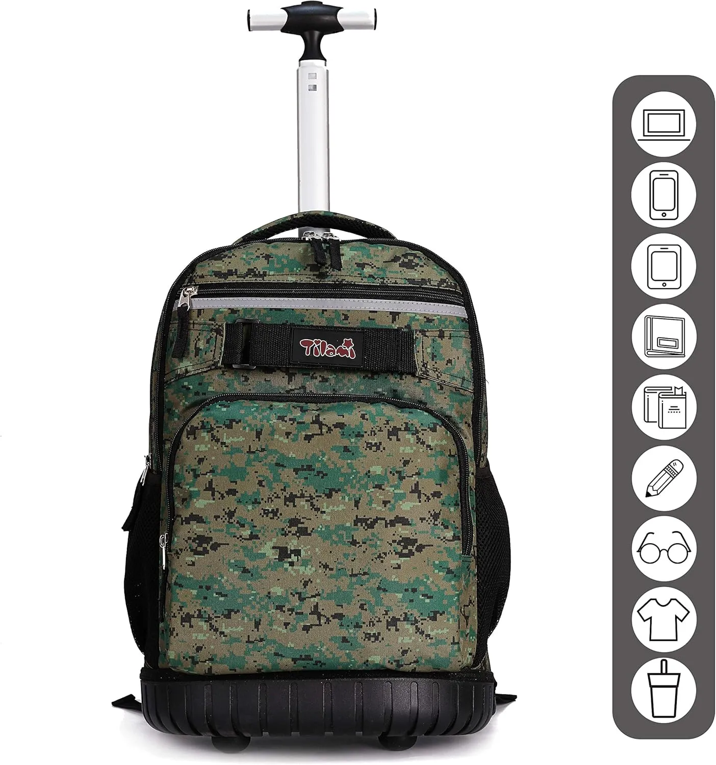Tilami Rolling Backpack 19 inch with Lunch Bag Wheeled Laptop Backpack, Camouflage
