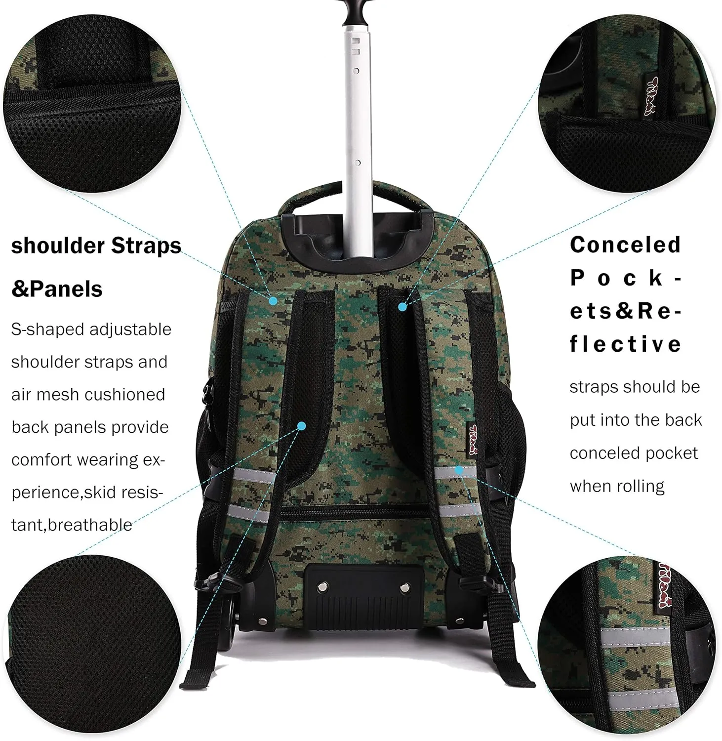 Tilami Rolling Backpack 19 inch with Lunch Bag Wheeled Laptop Backpack, Camouflage