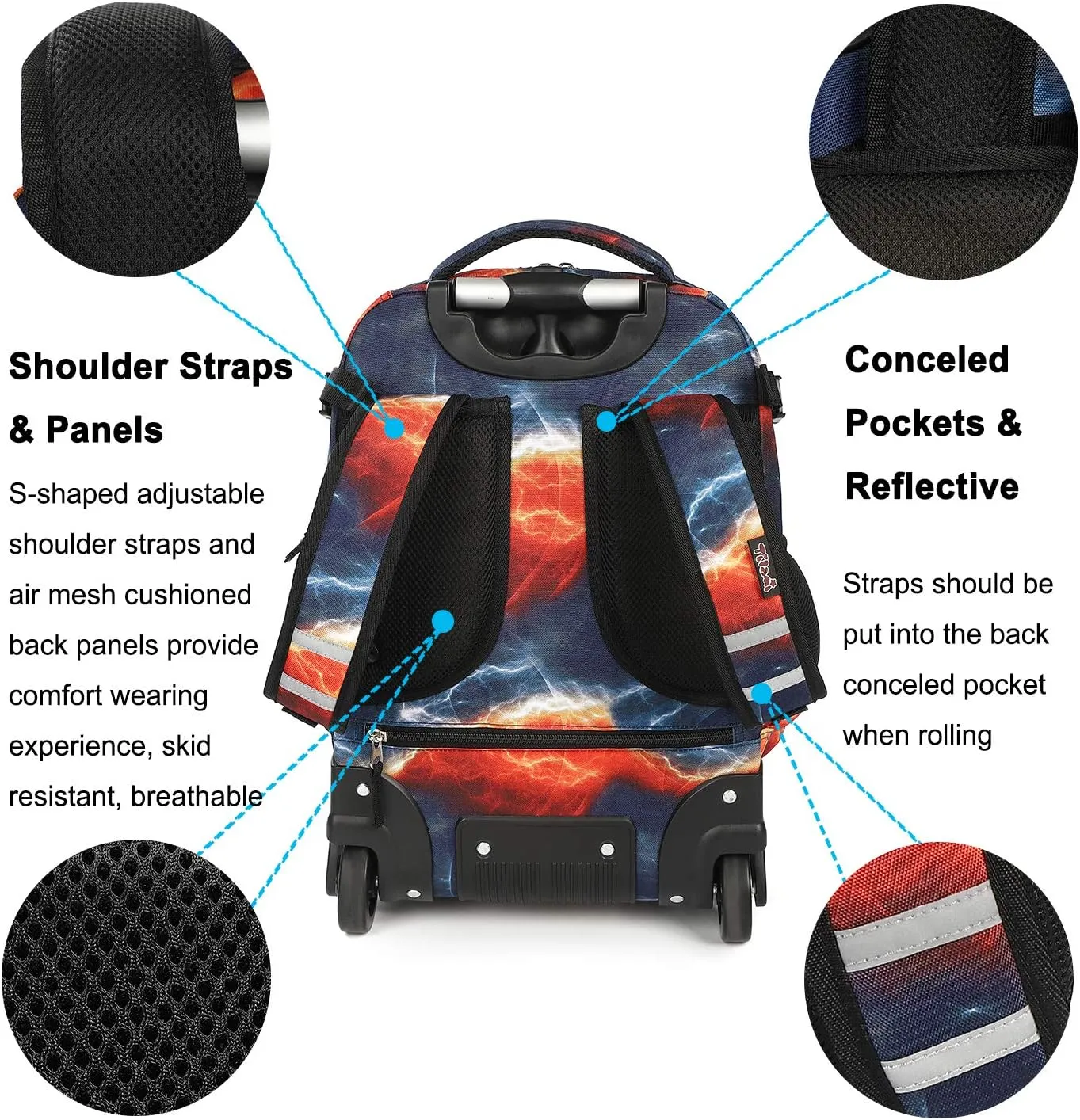 Tilami Rolling Backpack 19 inch with Lunch Bag Wheeled Laptop Backpack (Football)
