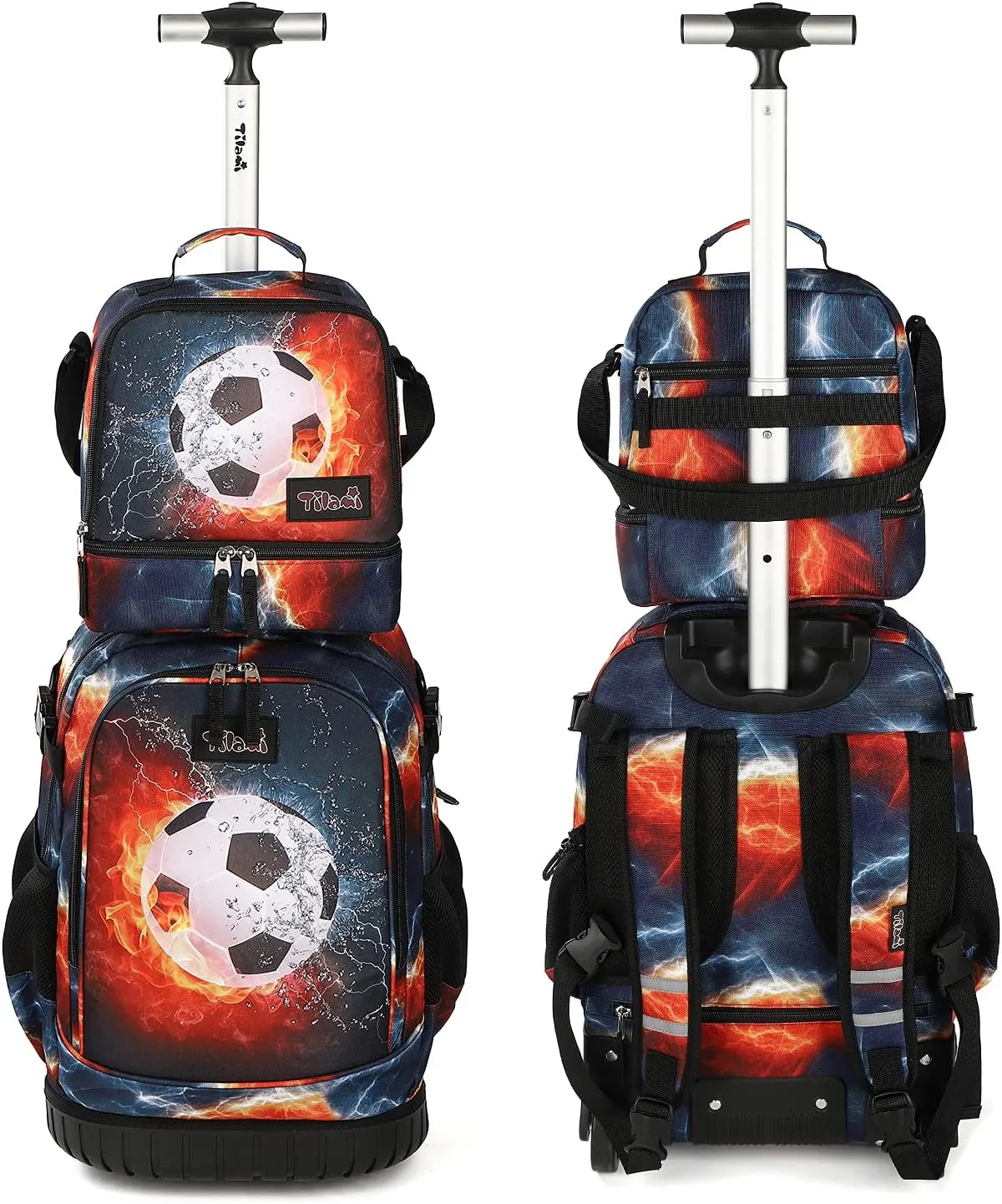 Tilami Rolling Backpack 19 inch with Lunch Bag Wheeled Laptop Backpack (Football)