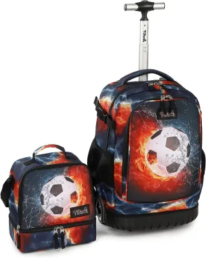 Tilami Rolling Backpack 19 inch with Lunch Bag Wheeled Laptop Backpack (Football)