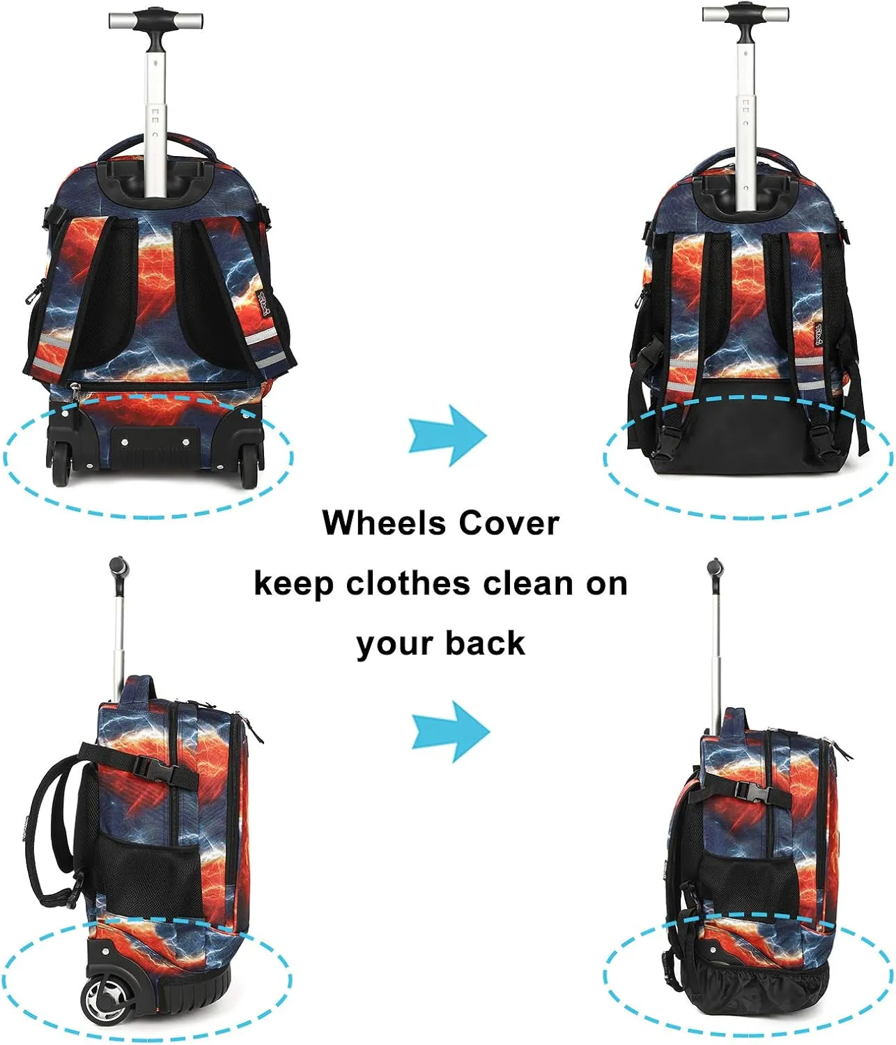 Tilami Rolling Backpack 19 inch with Lunch Bag Wheeled Laptop Backpack (Football)