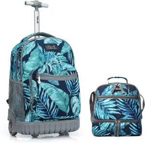 Tilami Rolling Backpack 19 inch with Lunch Bag Wheeled Laptop Backpack for Girls and Boys, Rainforest Green
