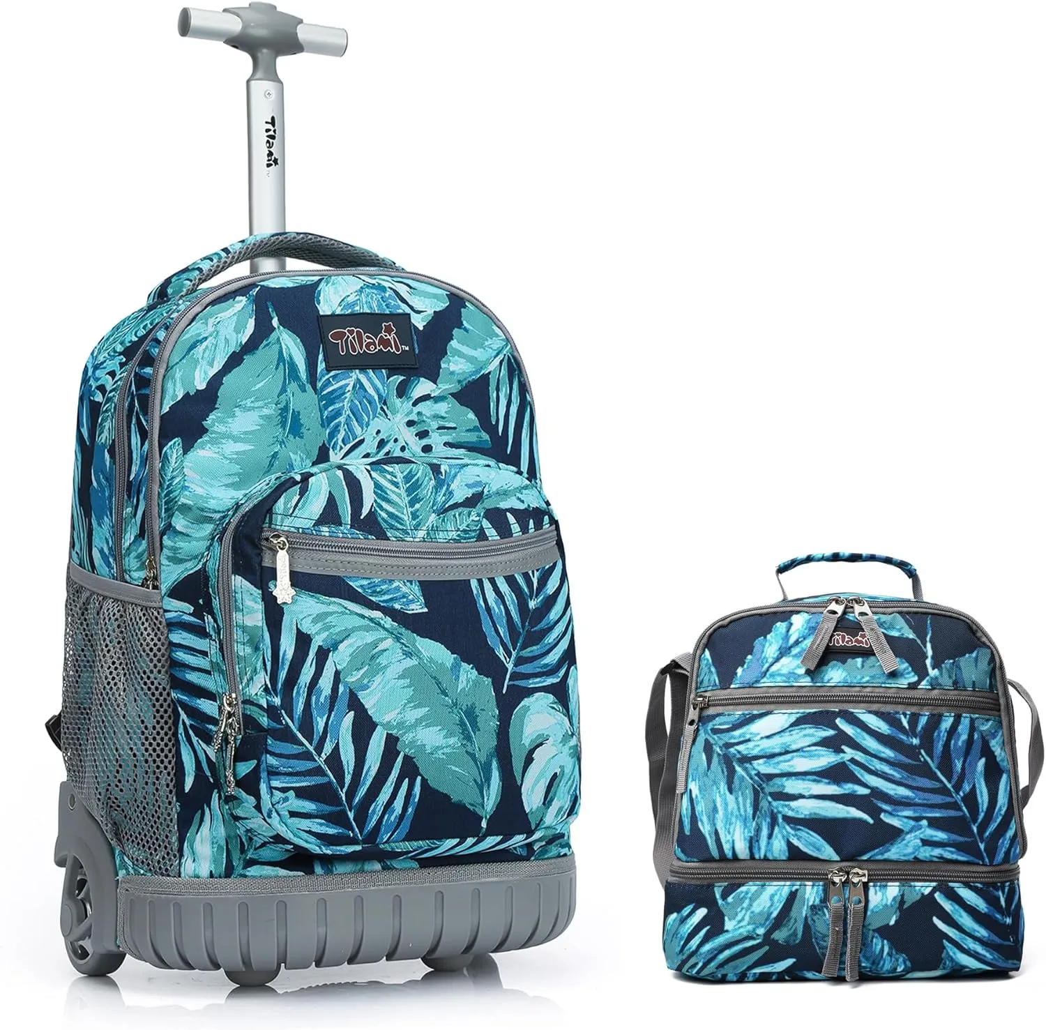 Tilami Rolling Backpack 19 inch with Lunch Bag Wheeled Laptop Backpack for Girls and Boys, Rainforest Green