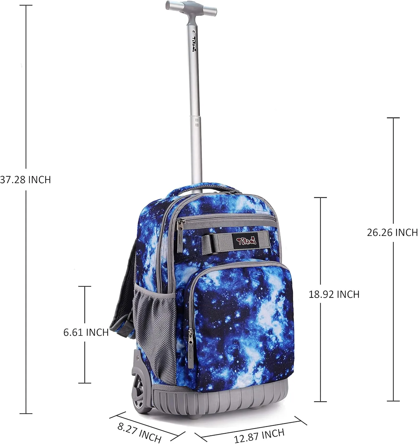 Tilami Rolling Backpack 19 inch with Lunch Bag Wheeled Laptop Backpack, Galaxy Blue
