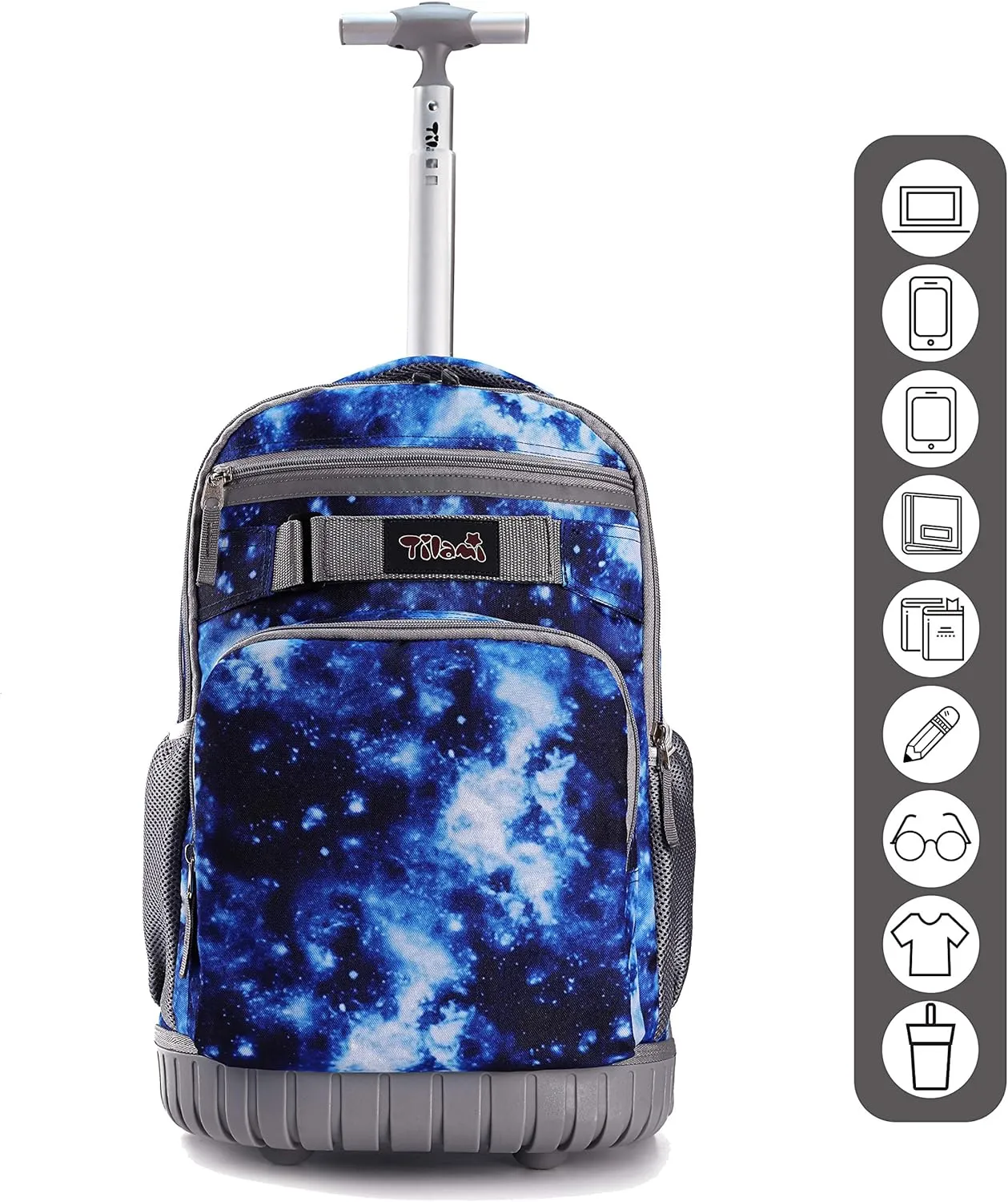 Tilami Rolling Backpack 19 inch with Lunch Bag Wheeled Laptop Backpack, Galaxy Blue