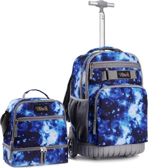 Tilami Rolling Backpack 19 inch with Lunch Bag Wheeled Laptop Backpack, Galaxy Blue