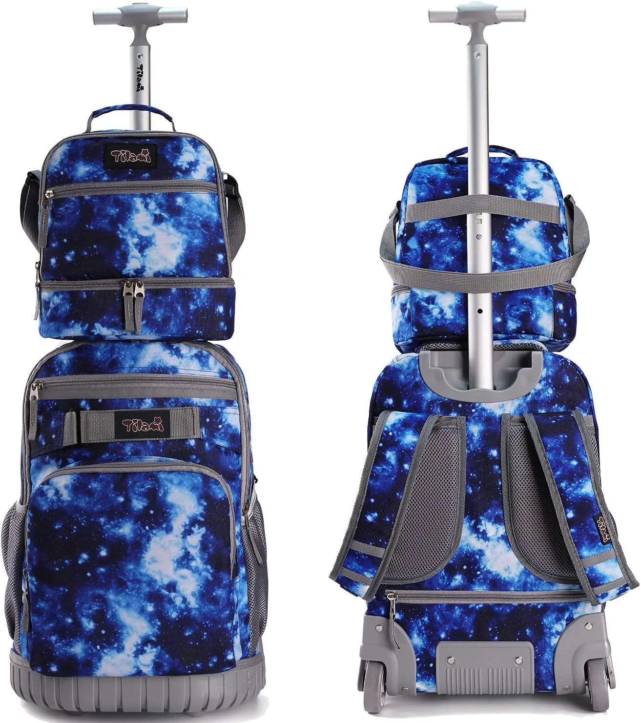 Tilami Rolling Backpack 19 inch with Lunch Bag Wheeled Laptop Backpack, Galaxy Blue