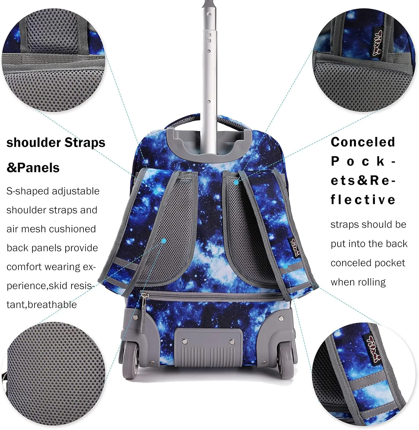 Tilami Rolling Backpack 19 inch with Lunch Bag Wheeled Laptop Backpack, Galaxy Blue