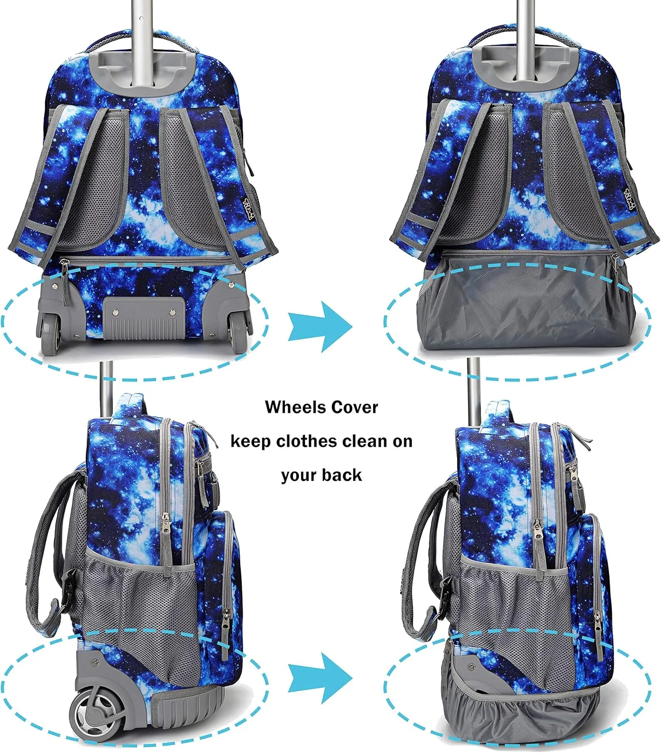 Tilami Rolling Backpack 19 inch with Lunch Bag Wheeled Laptop Backpack, Galaxy Blue