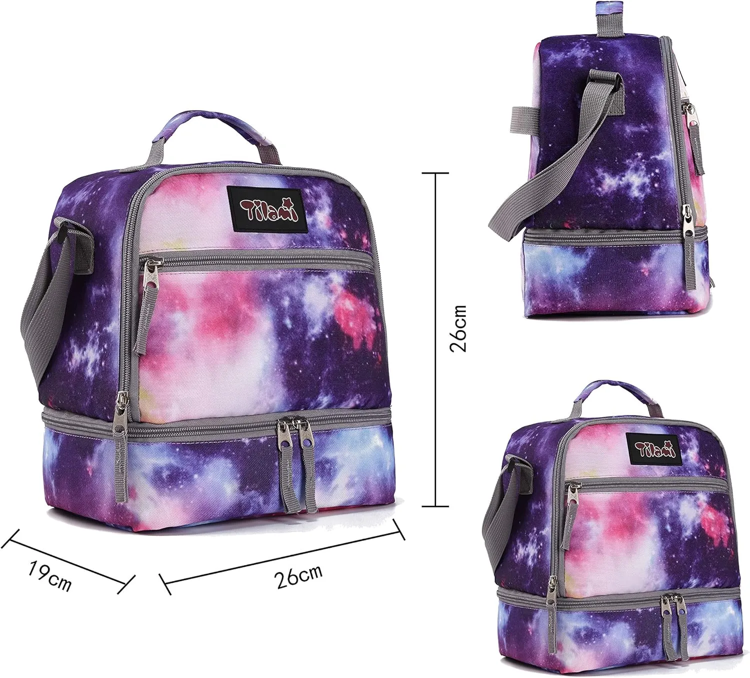 Tilami Rolling Backpack 19 inch with Lunch Bag Wheeled Laptop Backpack, Galaxy Purple