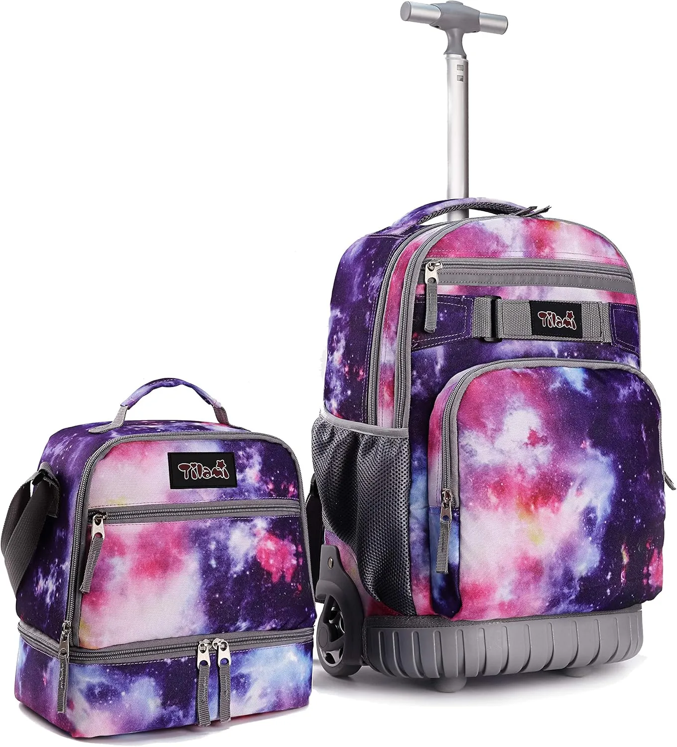 Tilami Rolling Backpack 19 inch with Lunch Bag Wheeled Laptop Backpack, Galaxy Purple