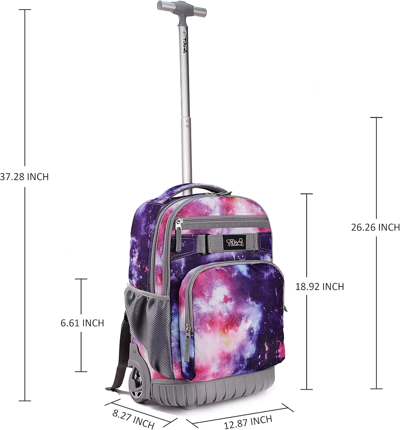 Tilami Rolling Backpack 19 inch with Lunch Bag Wheeled Laptop Backpack, Galaxy Purple