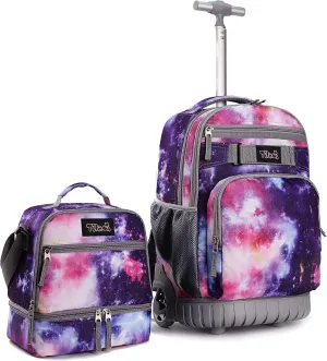 Tilami Rolling Backpack 19 inch with Lunch Bag Wheeled Laptop Backpack, Galaxy Purple