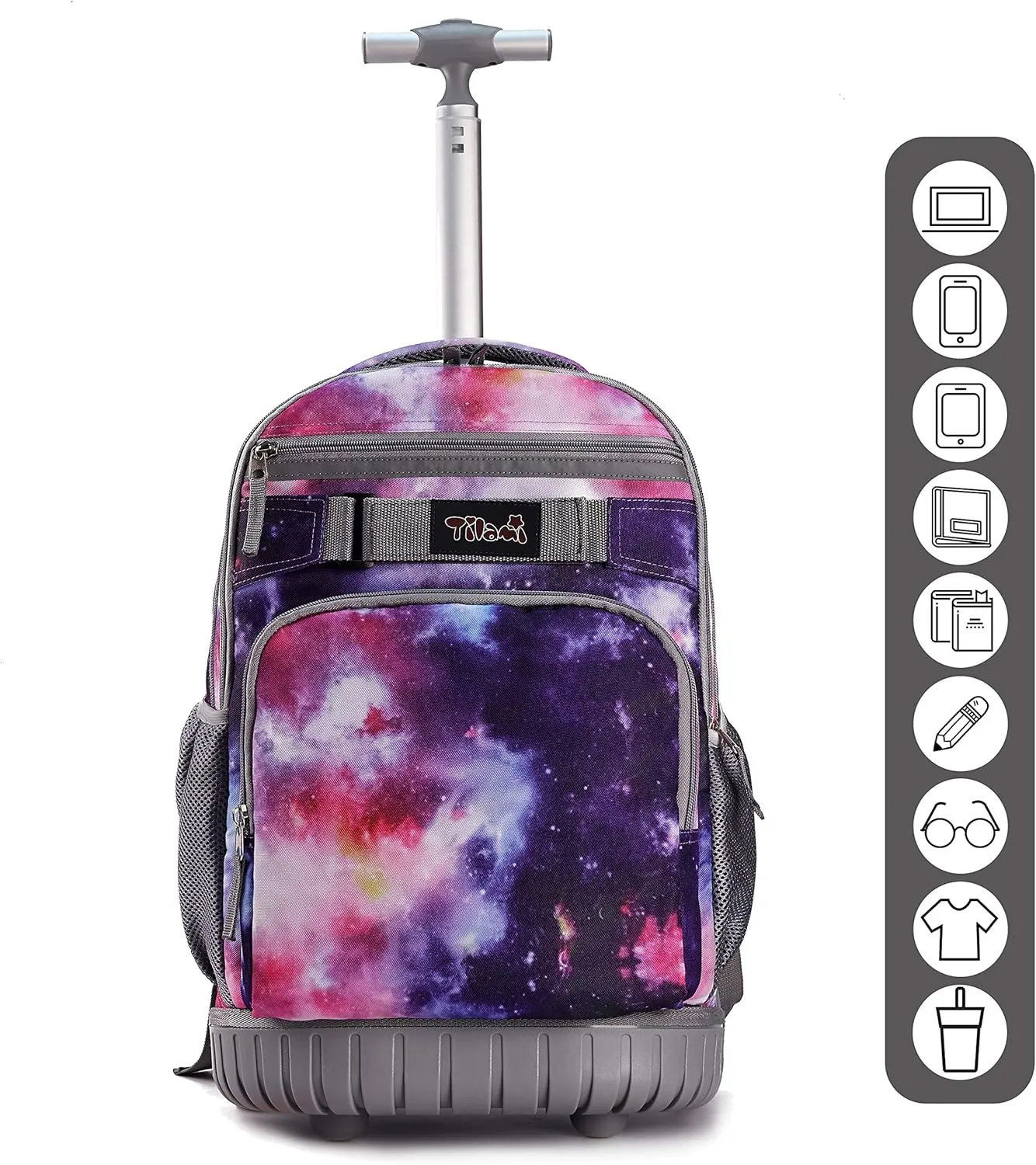 Tilami Rolling Backpack 19 inch with Lunch Bag Wheeled Laptop Backpack, Galaxy Purple