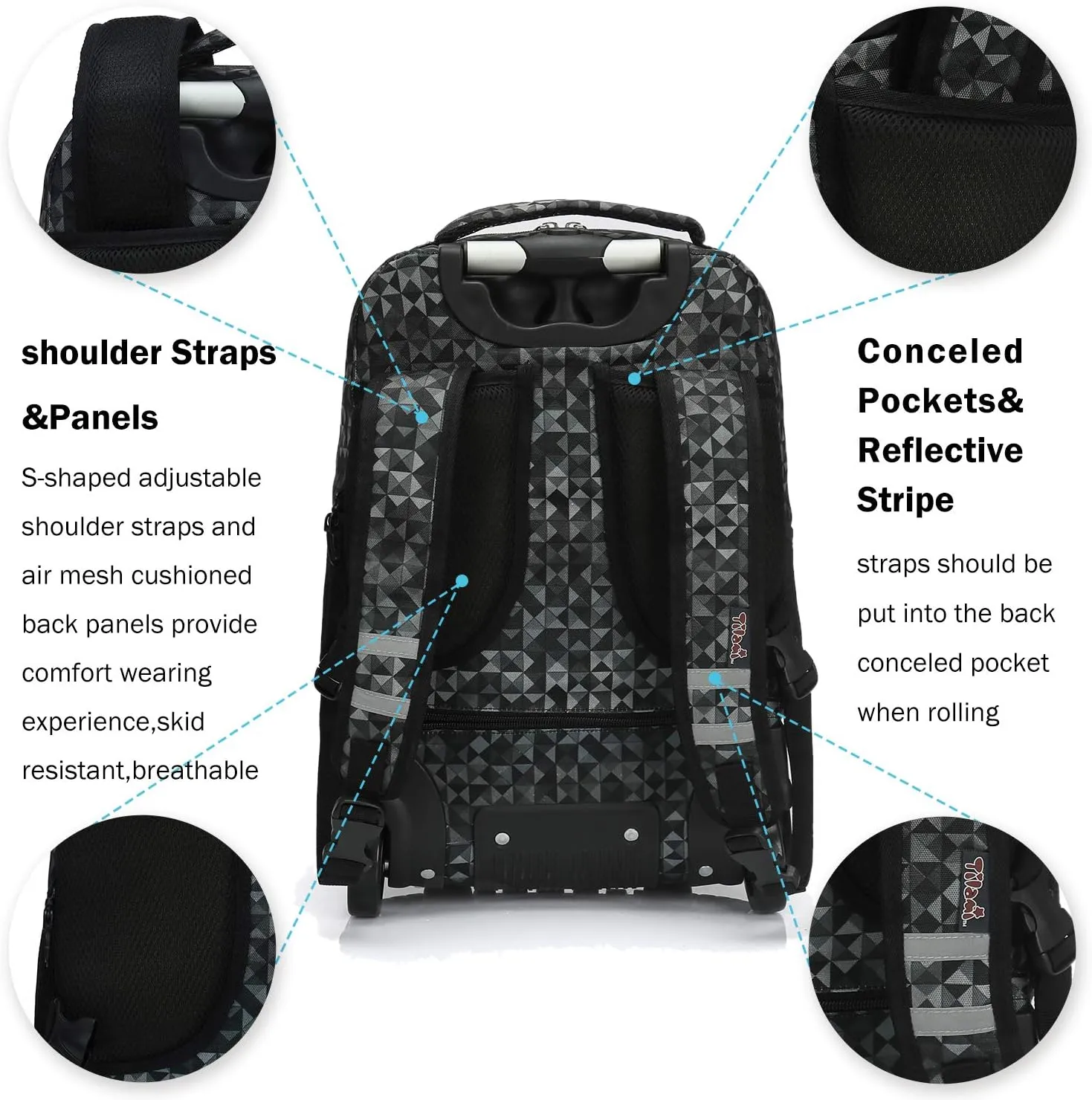 Tilami Rolling Backpack 19 inch with Lunch Bag Wheeled Laptop Backpack, Grey